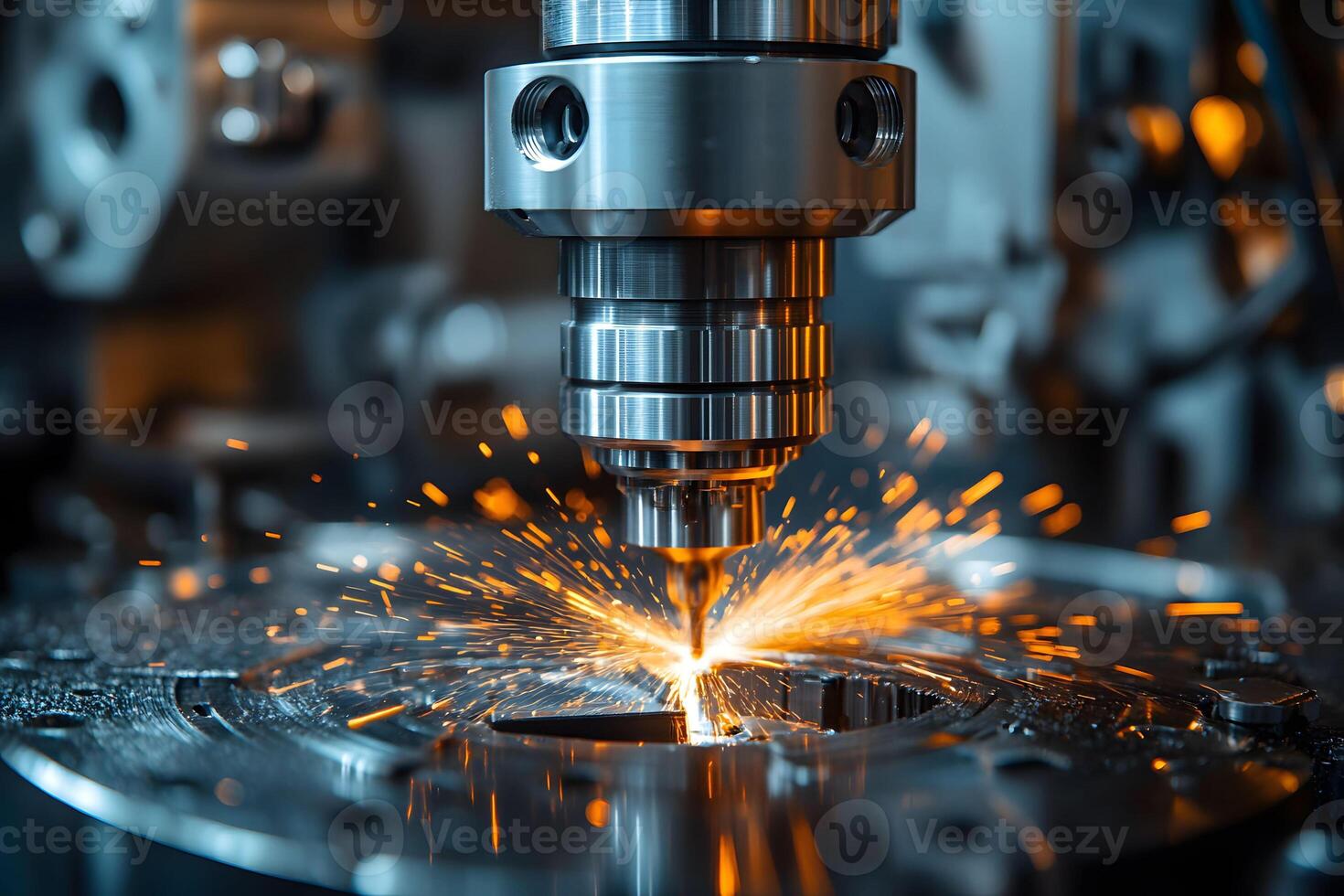 Industrial CNC Machine Operating with Sparks in Precision Engineering Setting photo