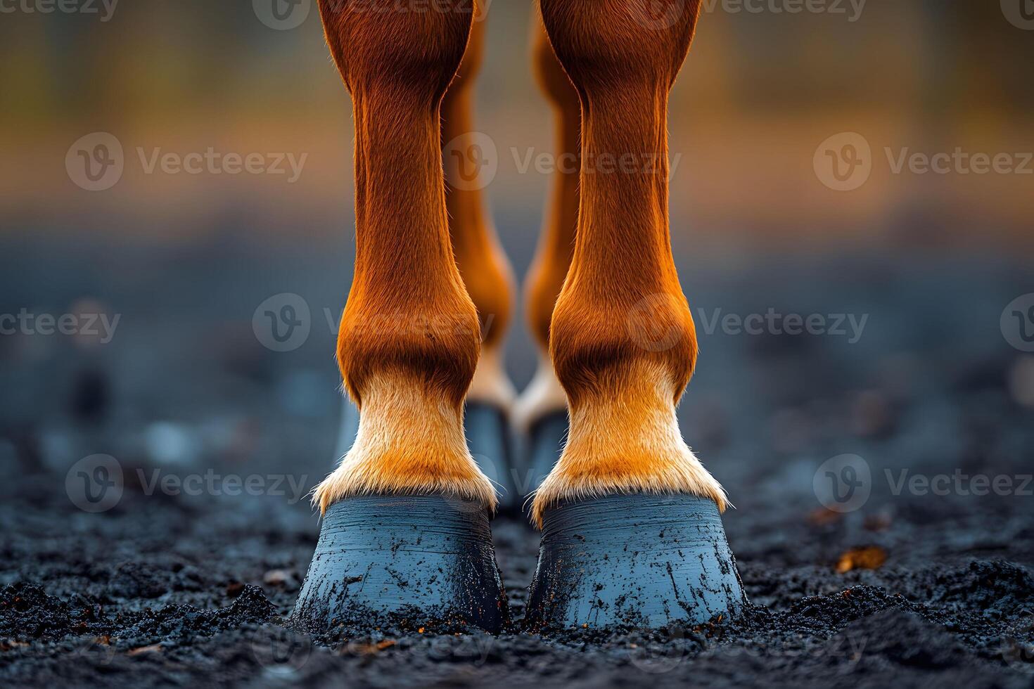 Close-Up of Horse Hooves on Ground - Equestrian and Nature Concept for Print Design photo
