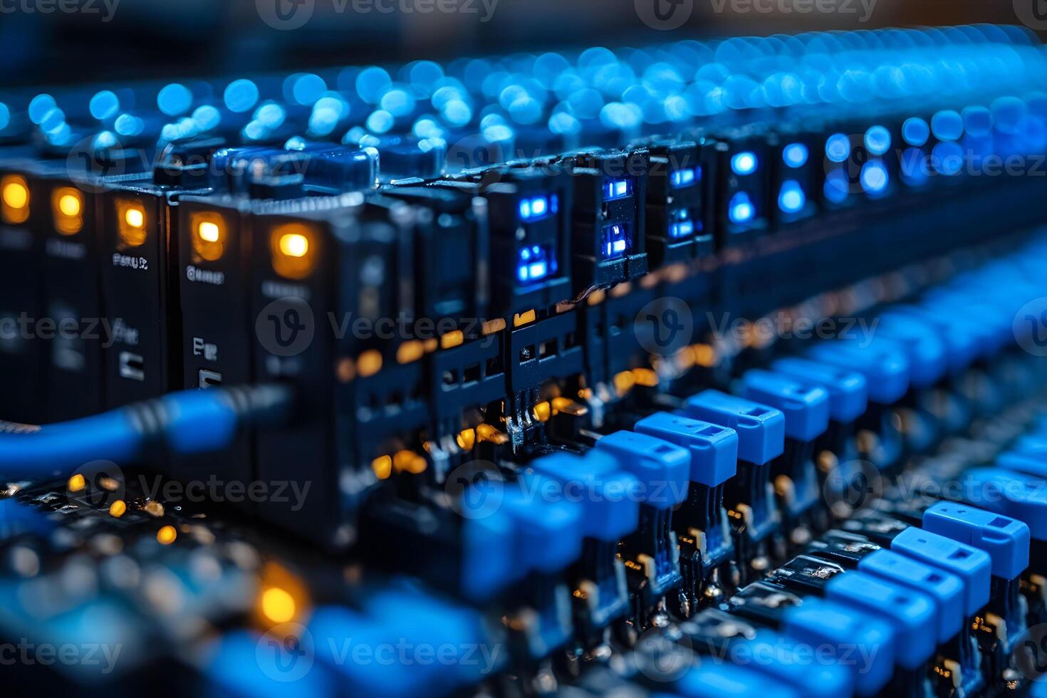 Data Center Server Rack with Blue LED Lights for Networking Technology Design photo