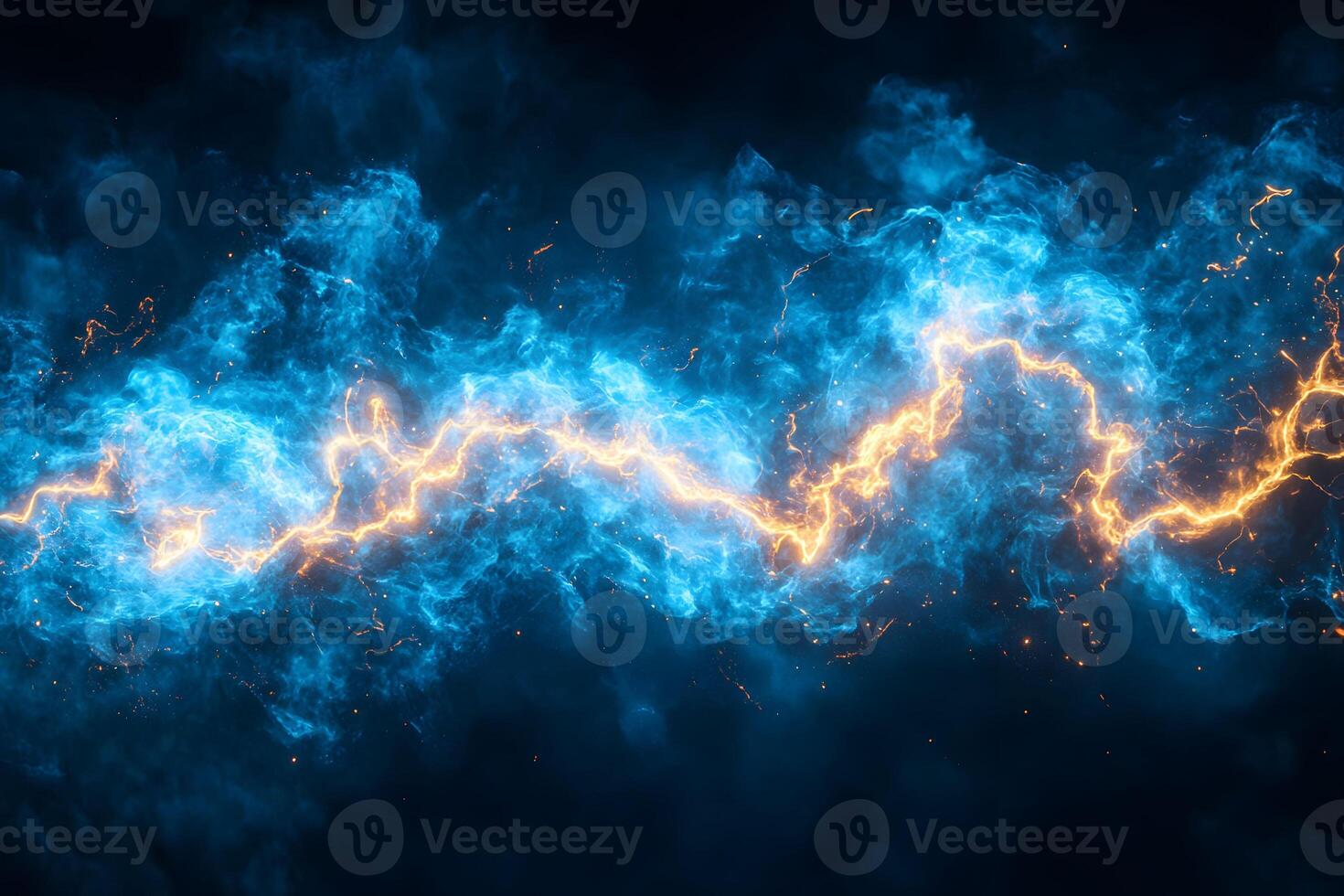 Dynamic Abstract Energy Wave with Vibrant Electric Blue and Fiery Orange Lightning photo