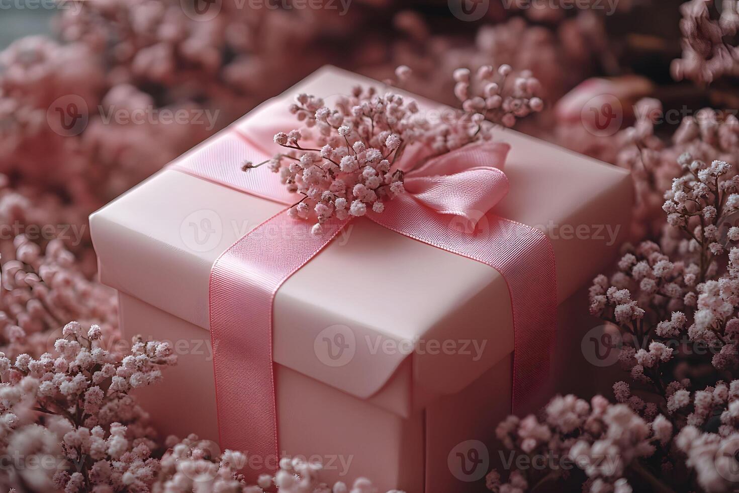 Elegant Pink Gift Box with Floral Accents for Celebrations and Weddings photo