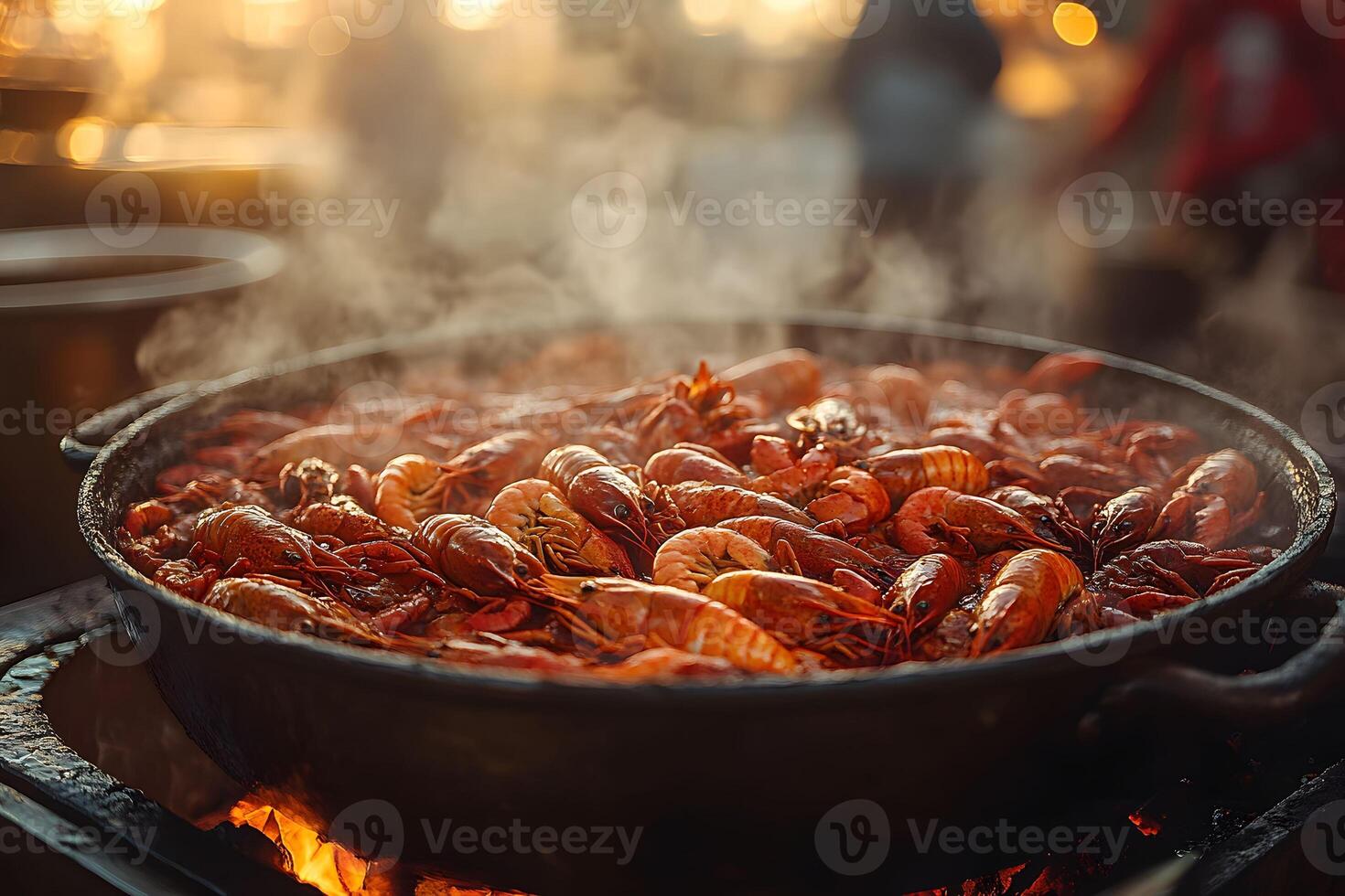 Steaming Seafood Delight Freshly Boiled Crawfish in Large Pot for Culinary Enthusiasts photo
