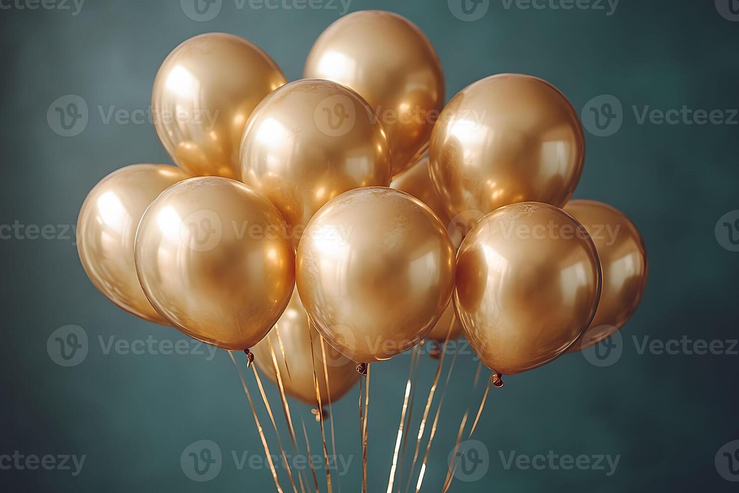 Elegant Gold Balloons Against Teal Backdrop for Luxurious Celebrations and Events photo