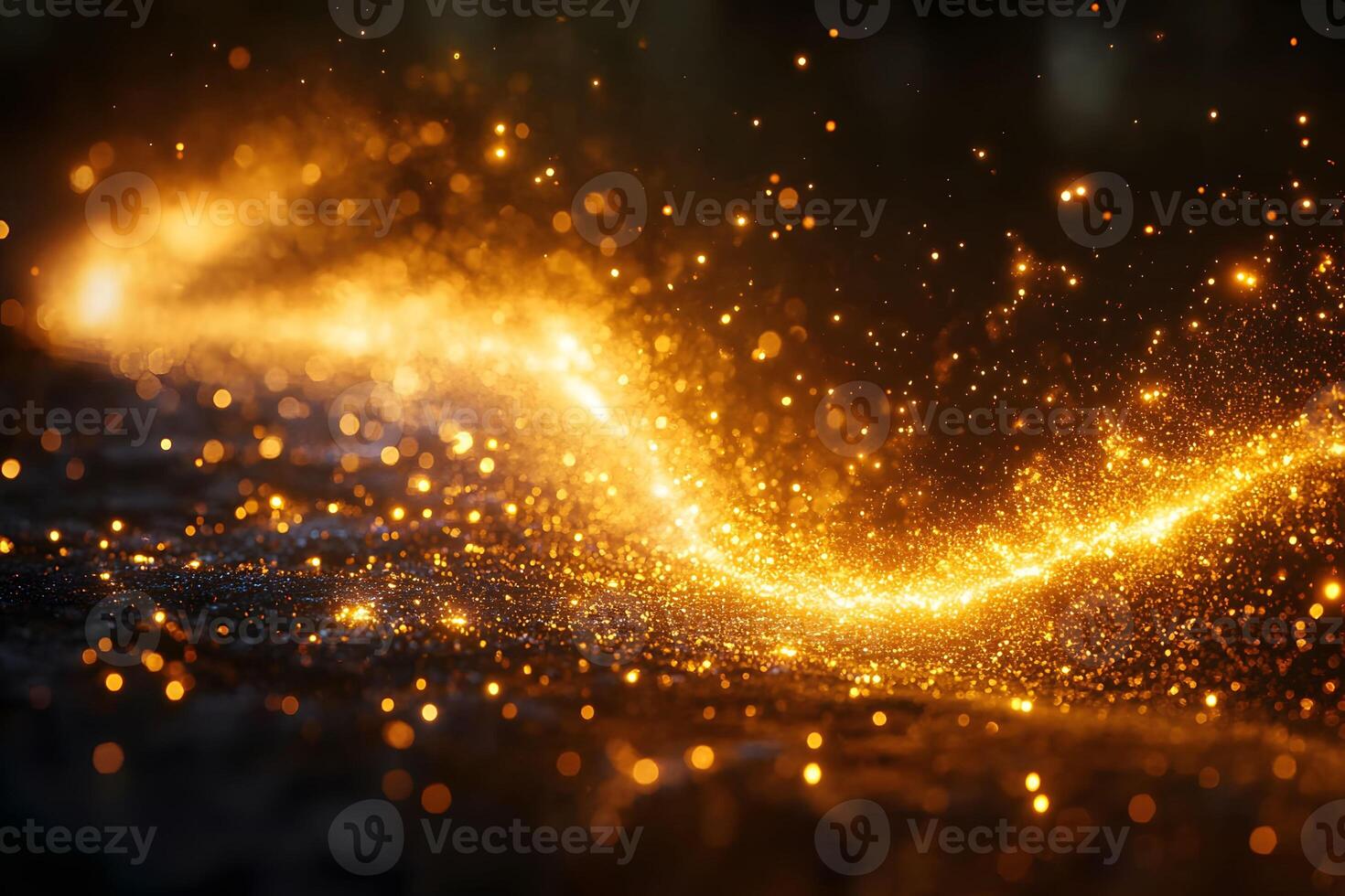 Golden Sparkling Wave of Light - Glowing Abstract Background for Design photo