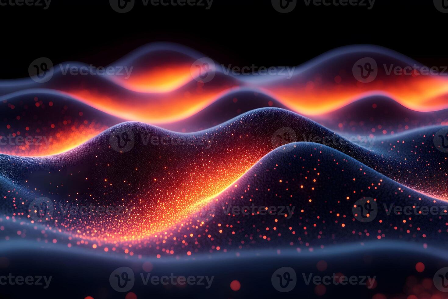 Abstract Glowing Waves in Dark Digital Landscape for Futuristic Design photo