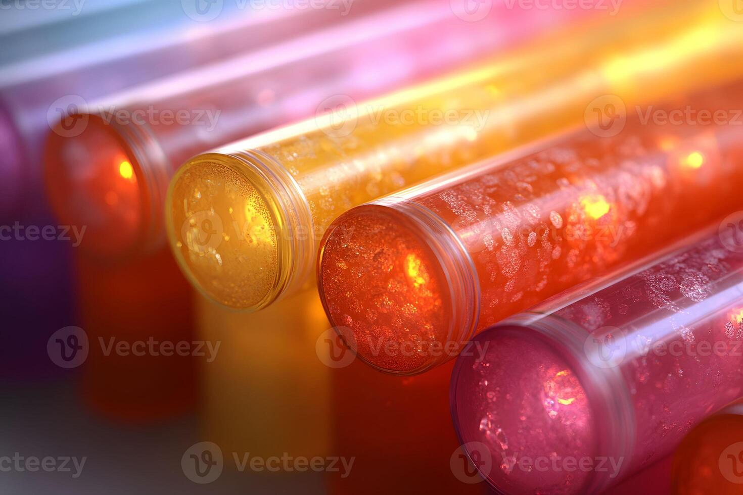 Colorful Glowing Test Tubes with Bubbling Liquids for Science and Education Concepts photo