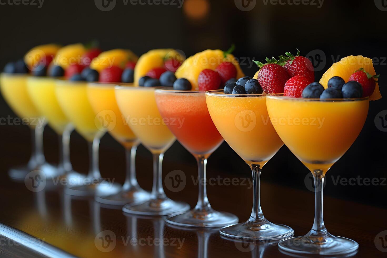Colorful Cocktail Display with Fresh Fruit Garnishes for Summer Parties and Events photo