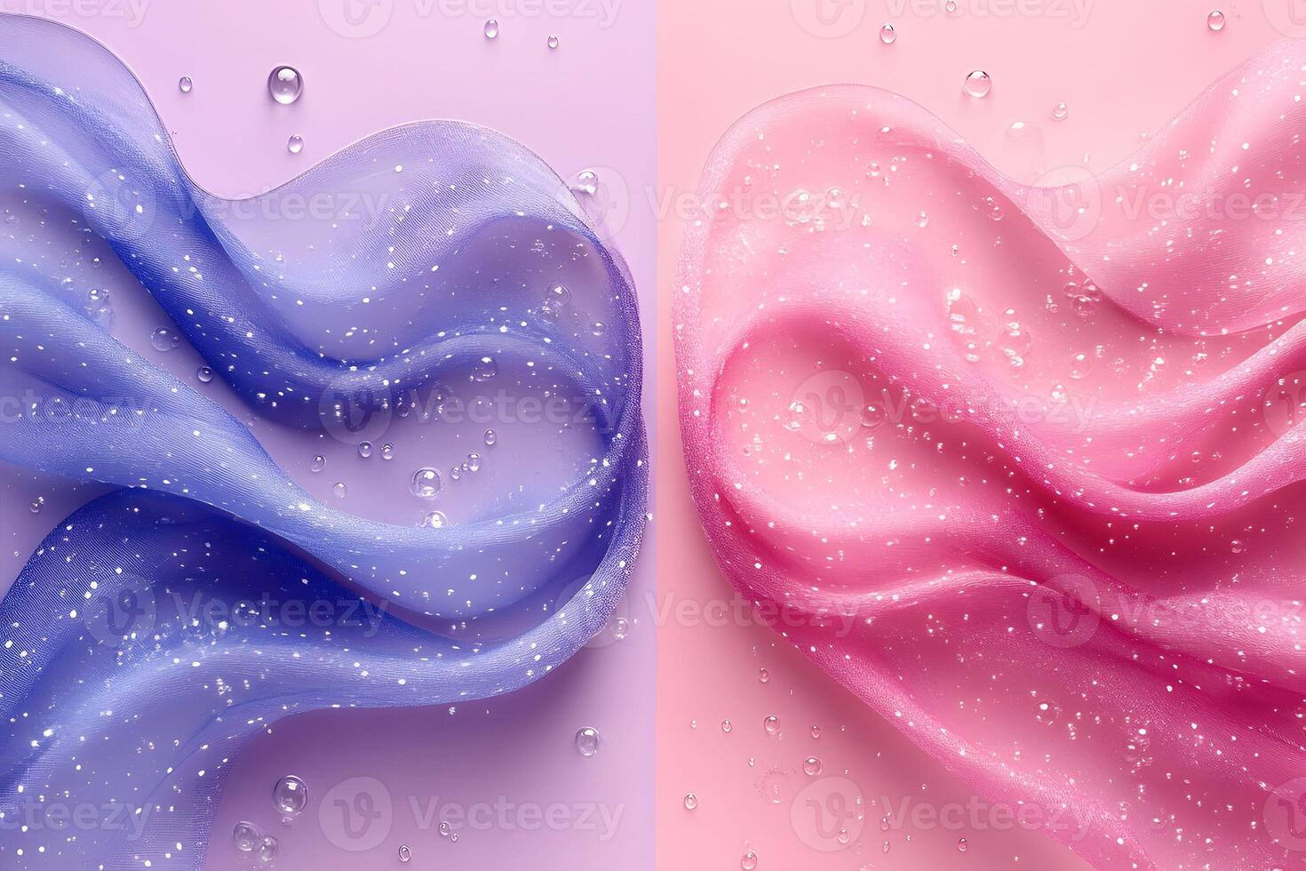 Dual Flowing Fabrics with Water Droplets in Blue and Pink - Abstract Design for Modern Decor photo