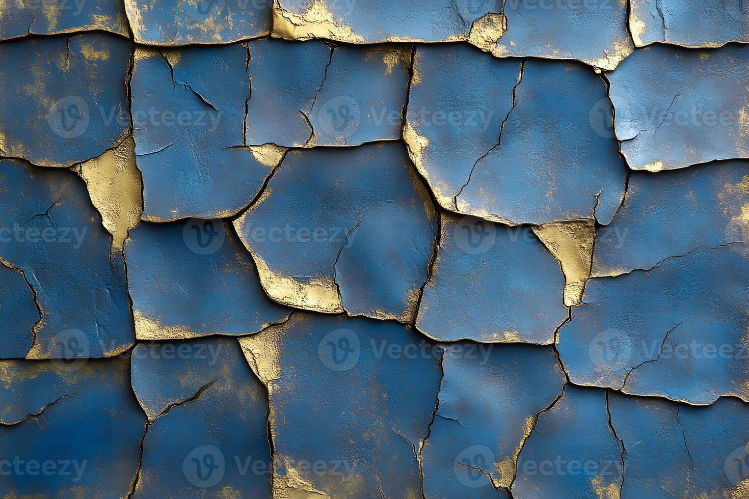 Abstract Art Concept Blue and Gold Textured Cracked Pattern for Design and Decoration photo