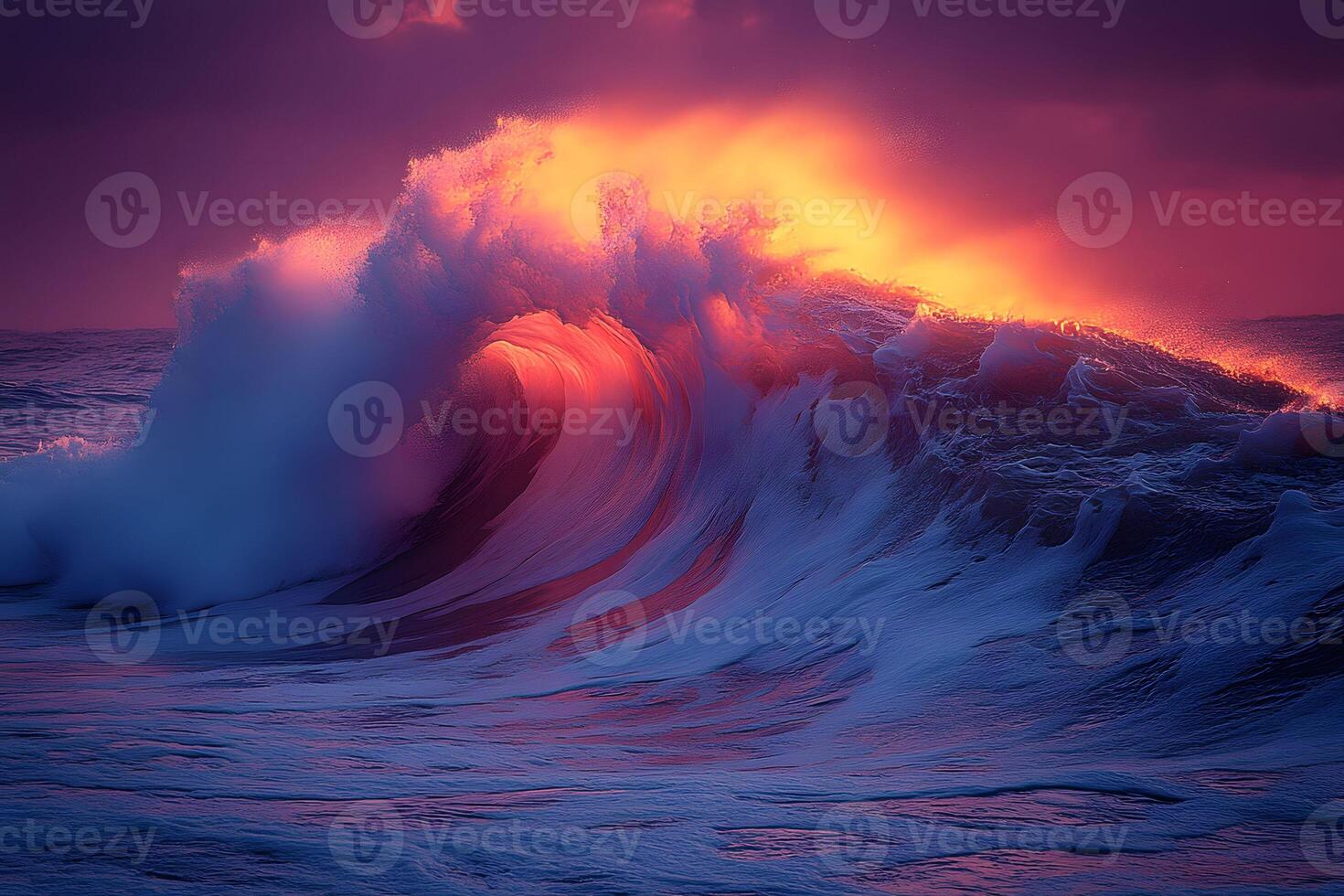 Dramatic Ocean Wave at Sunset for Coastal Decor or Beach-Themed Design photo