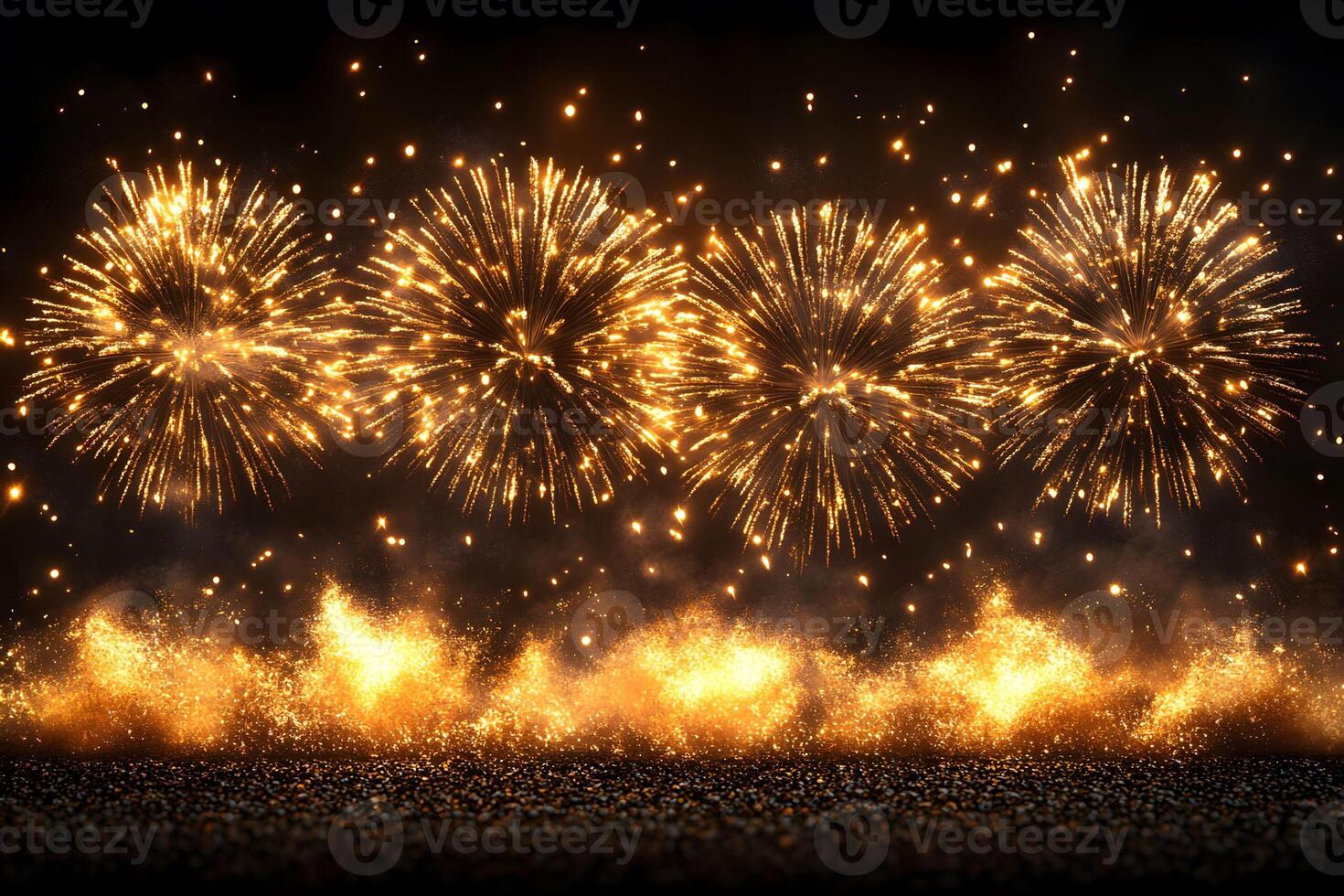 Dazzling Gold Fireworks Celebration Under Night Sky for Festive Events and New Year photo