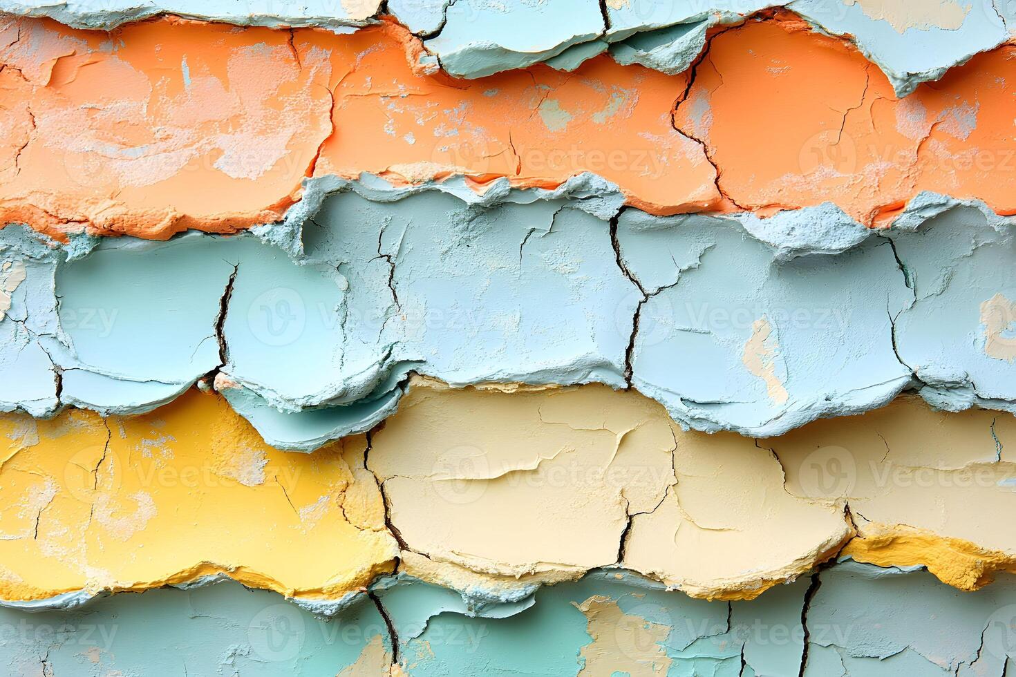 Vibrant Textured Layers of Cracked Paint in Pastel Hues for Design photo