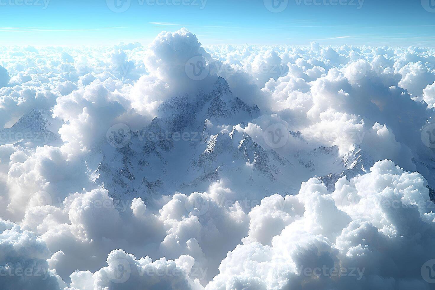 Majestic Mountain Peaks Emerging Through Ethereal Cloudscape for Dreamy Sky Designs photo