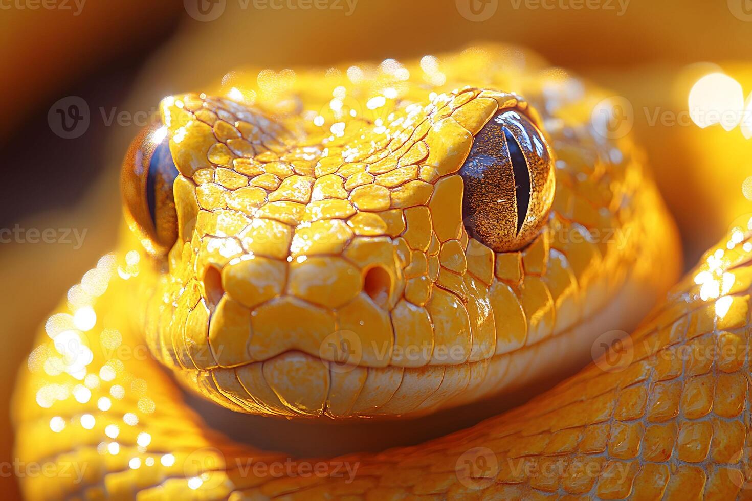 Vibrant Yellow Snake Close-Up - Wildlife Photography for Nature Enthusiasts and Posters photo