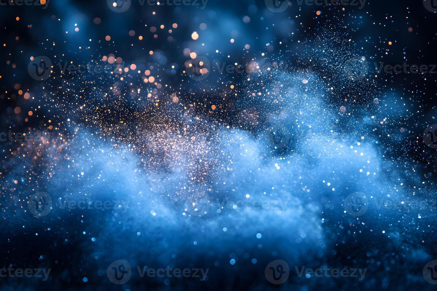Mystical Blue and Gold Cosmic Dust Explosion - Abstract Art Background for Digital Design photo