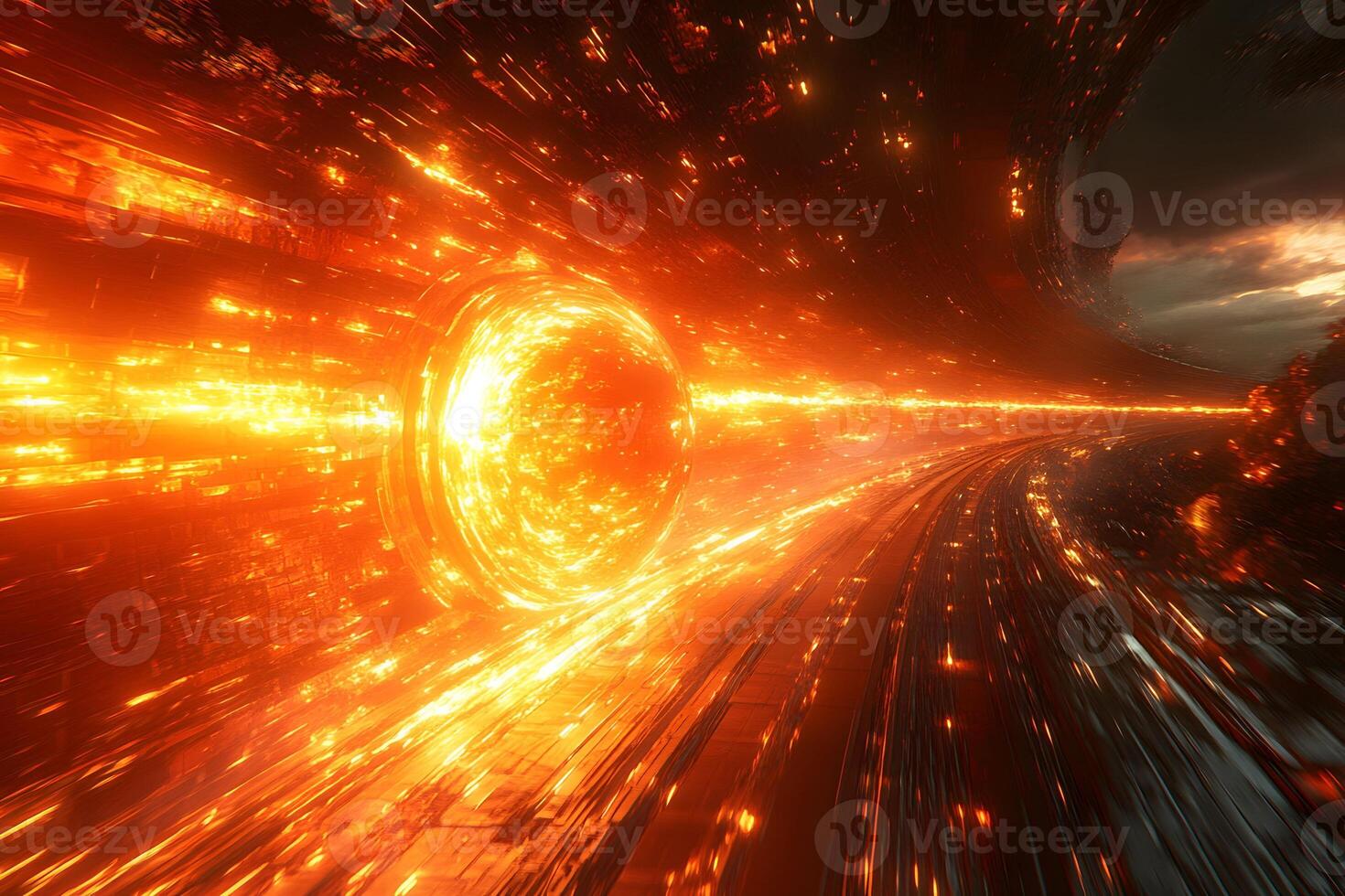 Futuristic Sci-Fi Wormhole with Fiery Energy Vortex for Space-Themed Design photo