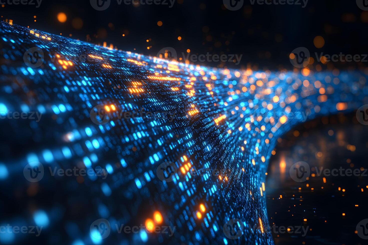 Futuristic Digital Data Stream with Blue and Orange Lights for Technology Design photo