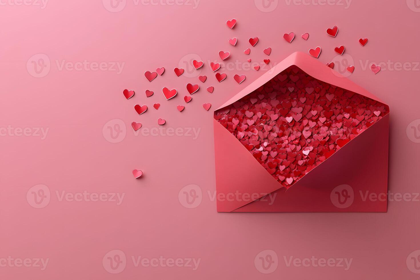 Valentine's Day Celebration Red Hearts Overflowing from an Open Envelope for Romantic Greeting Card Design photo
