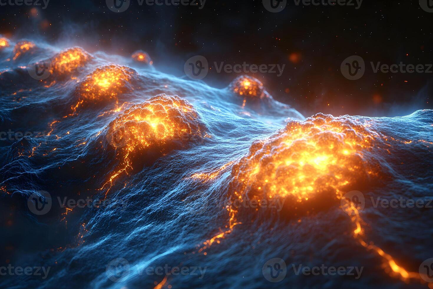 Futuristic Volcanic Eruption with Fiery Lava in Sci-Fi Cosmic Landscape photo