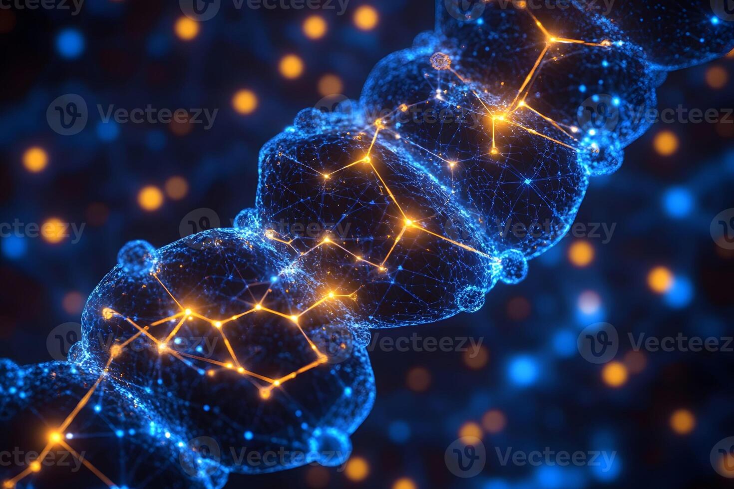 Futuristic DNA Helix Visualization with Digital Network Connections photo