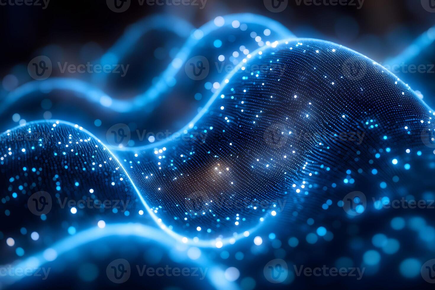 Abstract Blue Digital Waves with Glowing Particles - Futuristic Technology Design for Backgrounds photo
