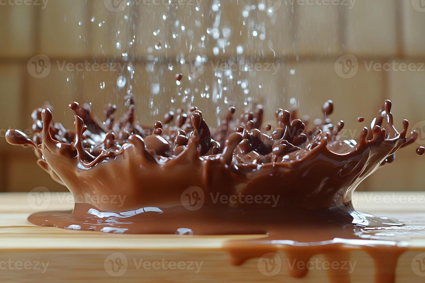 Splashing Milk Chocolate Droplets for Sweet Dessert Art and Design Concepts photo