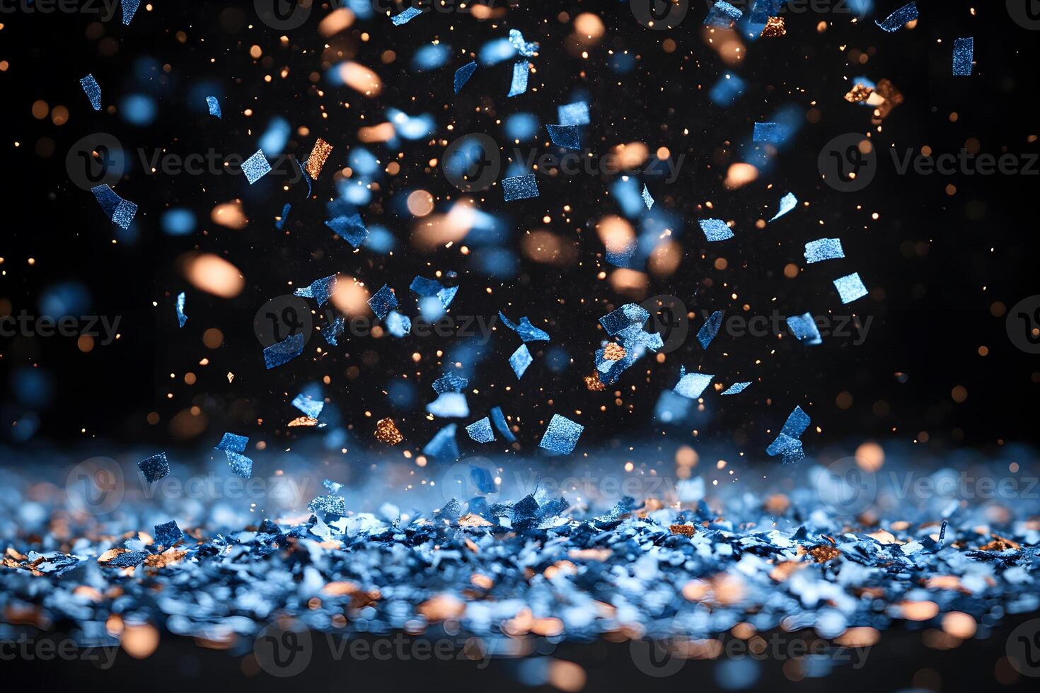 Dynamic Celebration Confetti Explosion with Blue and Orange Sparkles for Festive Events photo