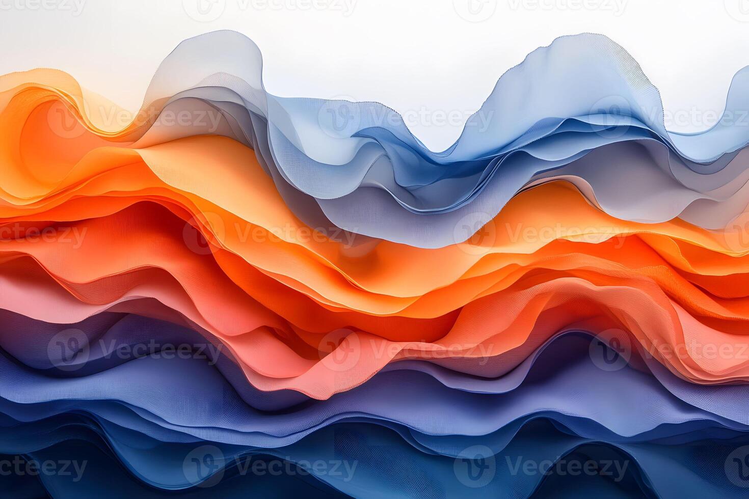 Abstract Layered Fabric Waves in Vibrant Orange and Blue Tones for Modern Decor Design photo