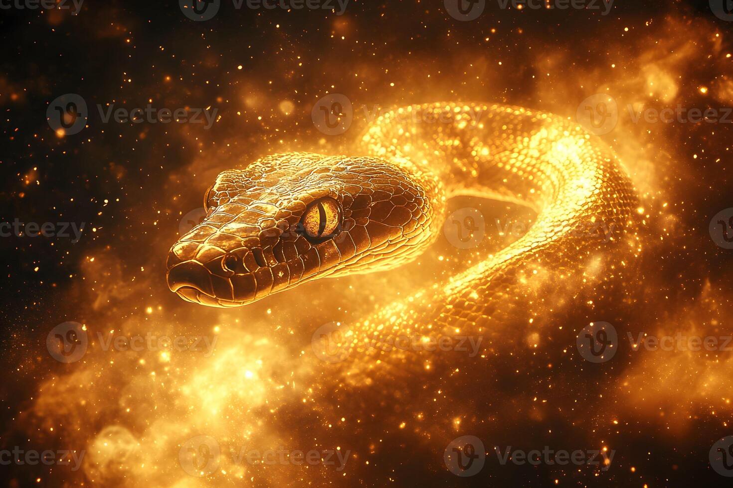 Golden Cosmic Serpent in Space Nebula - Fantasy and Mystical Art photo
