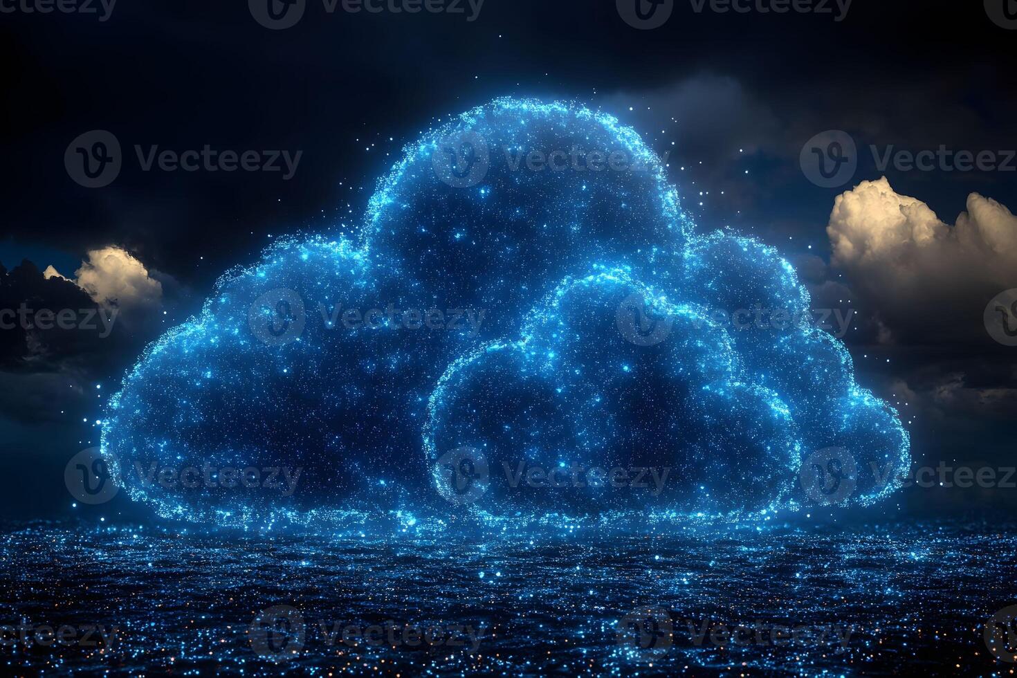 Futuristic Cloud Computing Concept with Digital Cloud and Starry Night Aesthetic photo