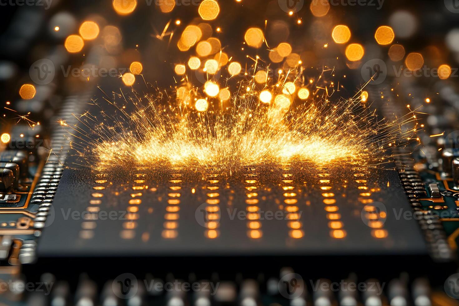 Electronic Circuit Spark Explosion - Technology and Innovation Concept photo