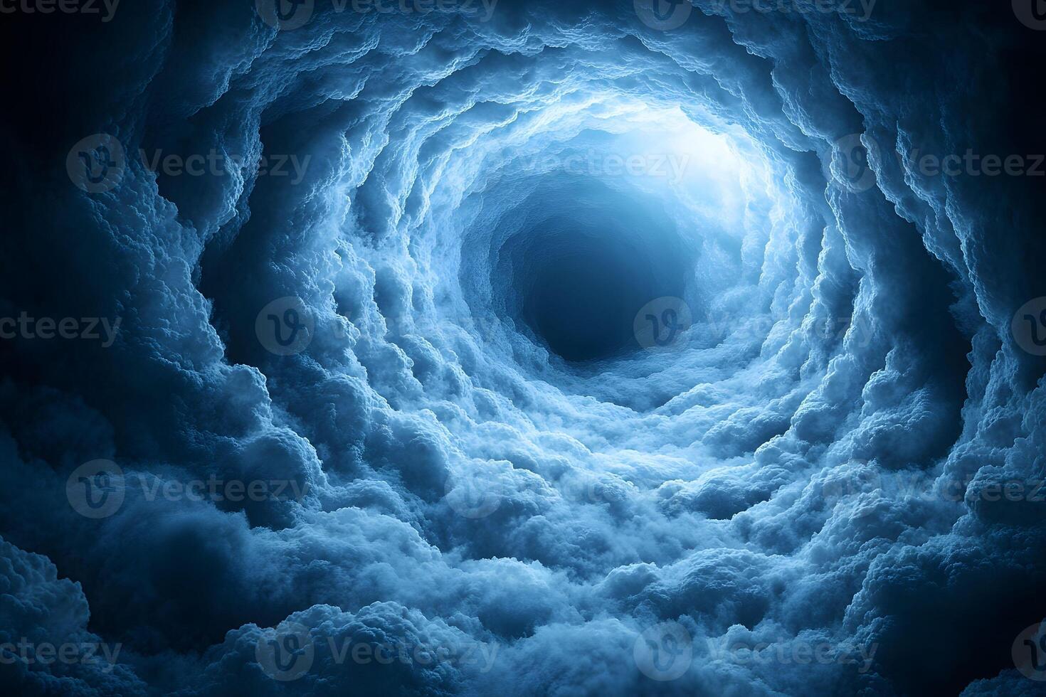 Ethereal Sky Tunnel Scene with Dramatic Cloud Formations for Fantasy Concepts photo