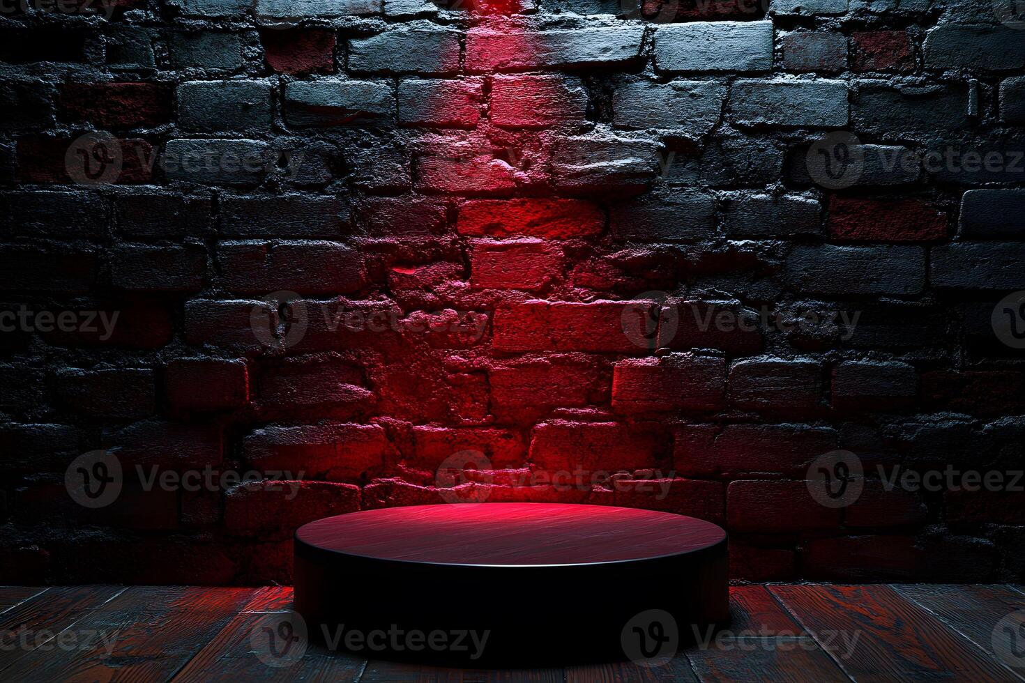 Dramatic Red Spotlight on Brick Wall Display Stand for Event Design and Decor photo