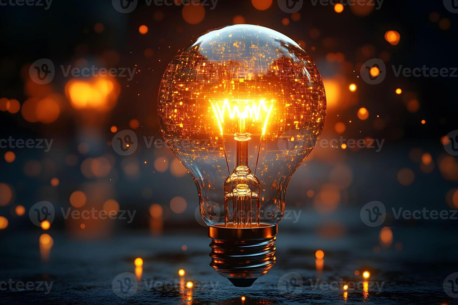 Illuminated Light Bulb with Bokeh Effect for Inspirational Concepts photo