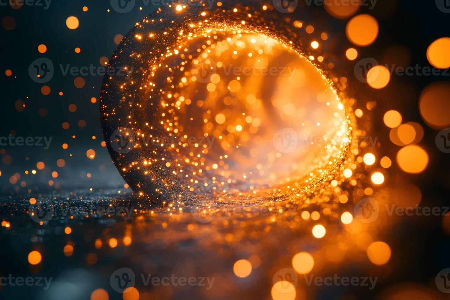Abstract Golden Sparkle Tunnel with Glowing Bokeh Effects for Creative Design photo