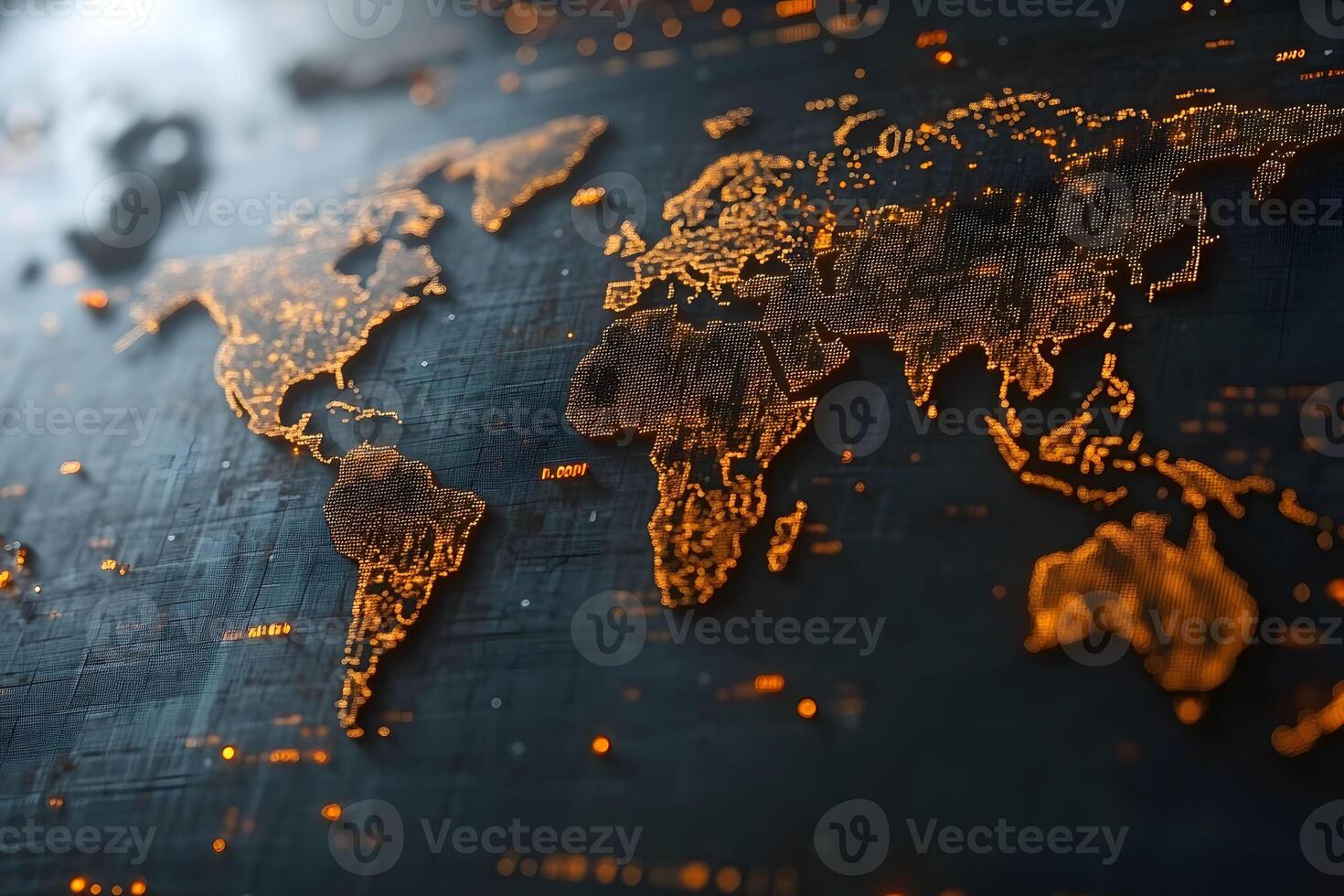 Digital World Map with Glowing Points for Data Visualization and Global Networking photo