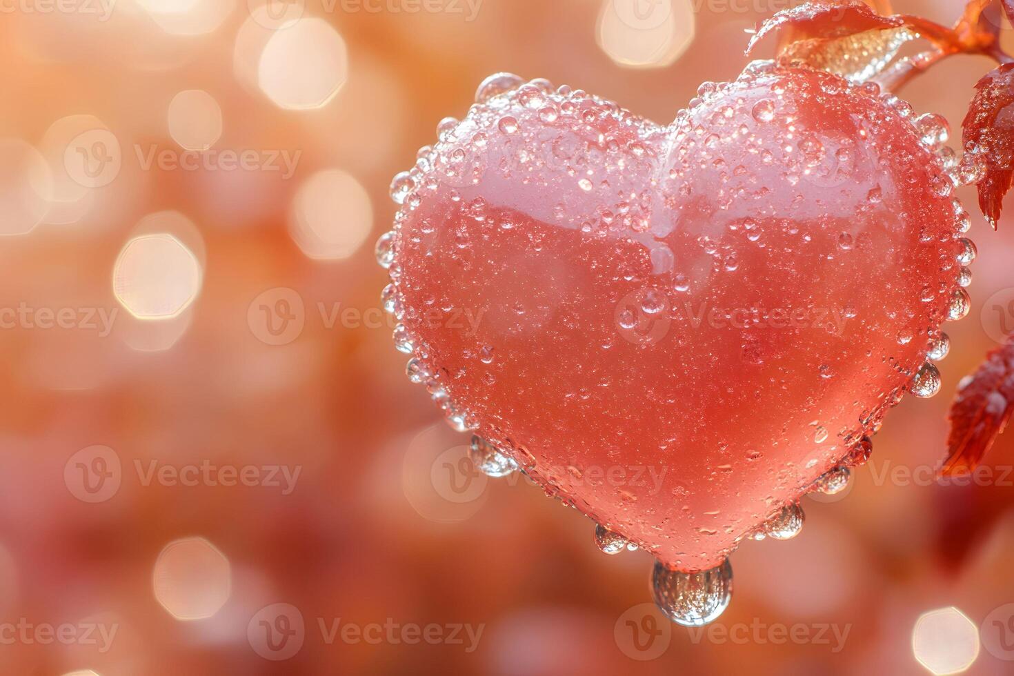 Romantic Heart Ice Sculpture with Dew Drops in Soft Glow for Valentine's Design photo