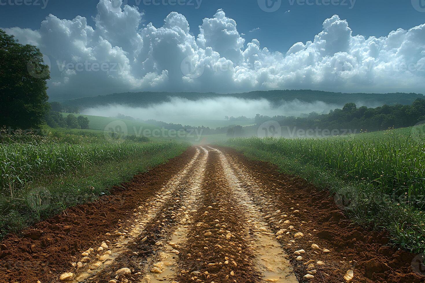 Scenic Countryside Road with Dramatic Clouds for Nature and Adventure Themes photo