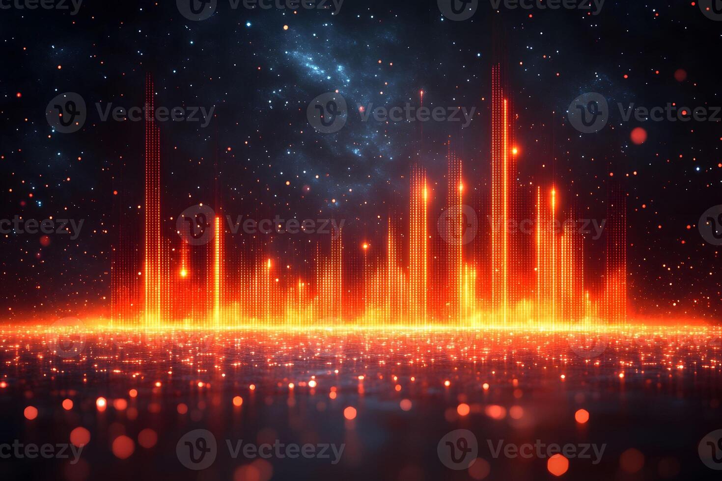 Futuristic Soundwave Visualization in Cosmic Digital Landscape for Technology Design photo