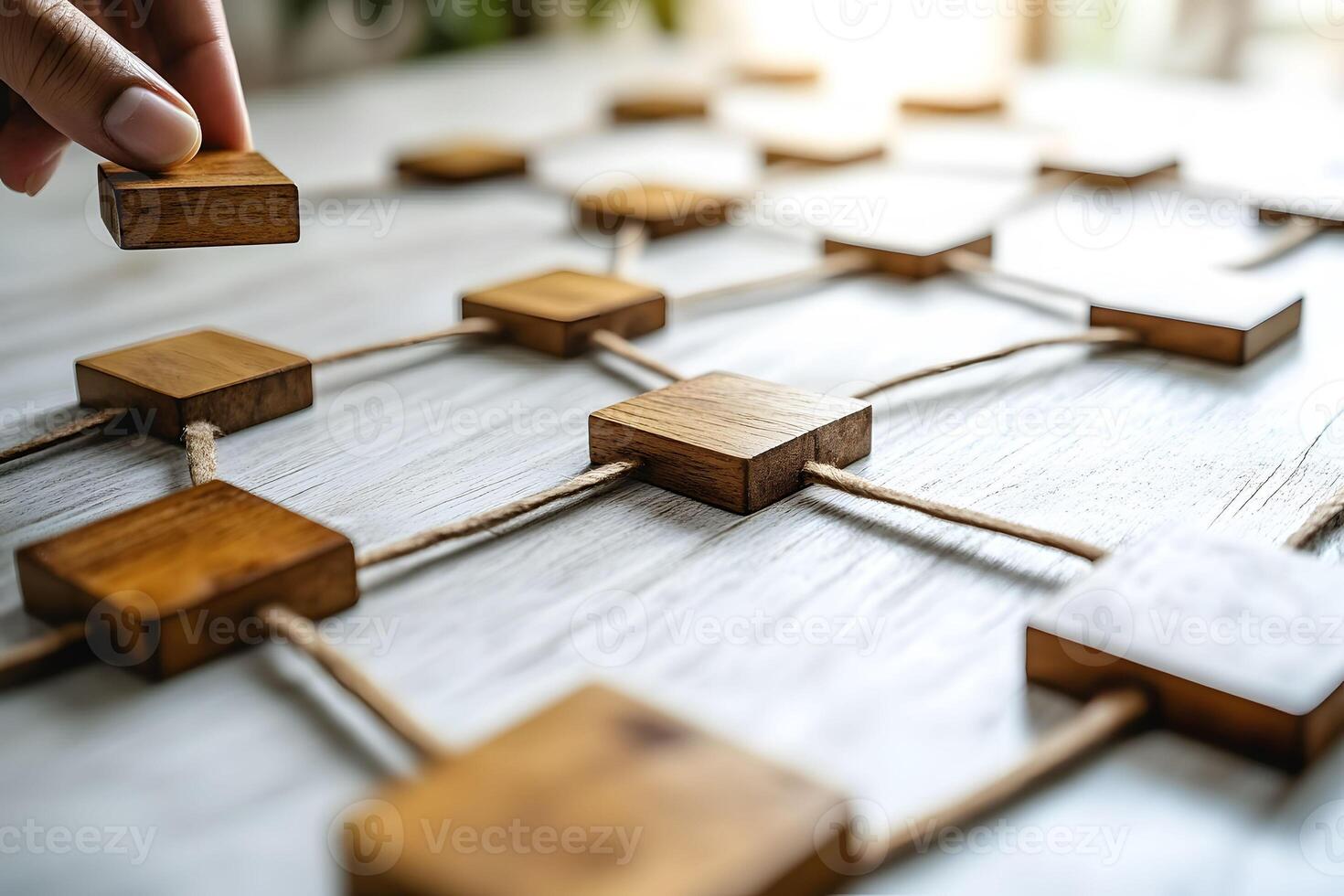 Strategic Network Planning Concept with Wooden Blocks on Table for Business Design photo