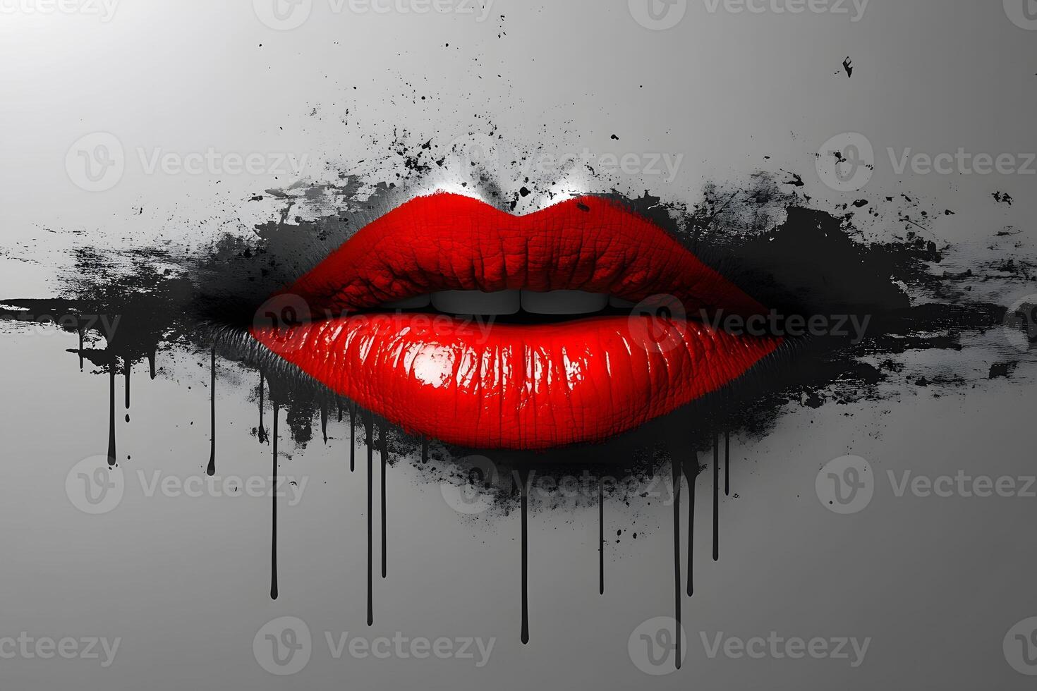 Bold Red Lips with Dripping Paint Effect - Creative Conceptual Art for Posters and Prints photo