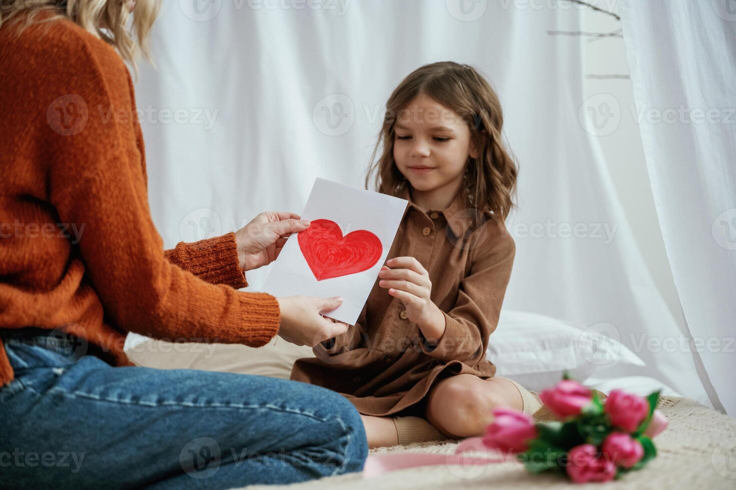 Conception of,, mother's, day celebration. Parent with daughter at home photo