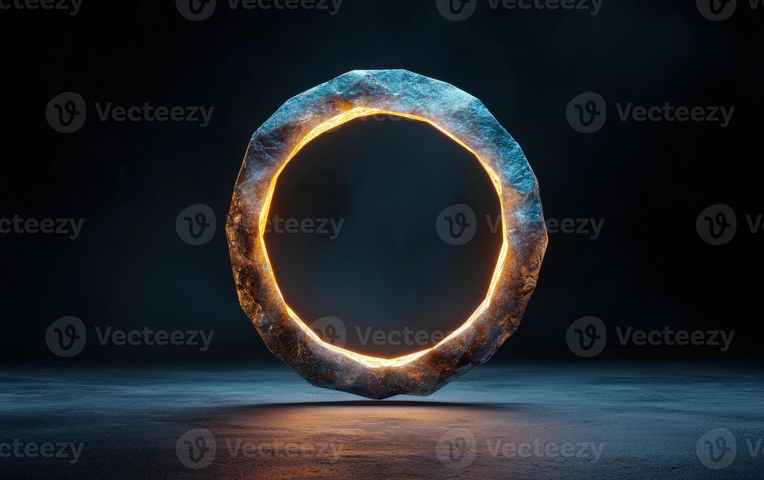 Mystical portal with glowing orange light, a gateway to another dimension photo