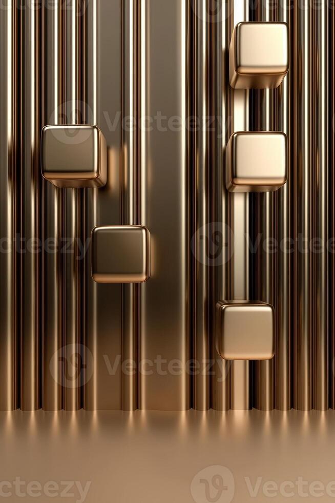 Abstract golden cubes on a metallic background photo