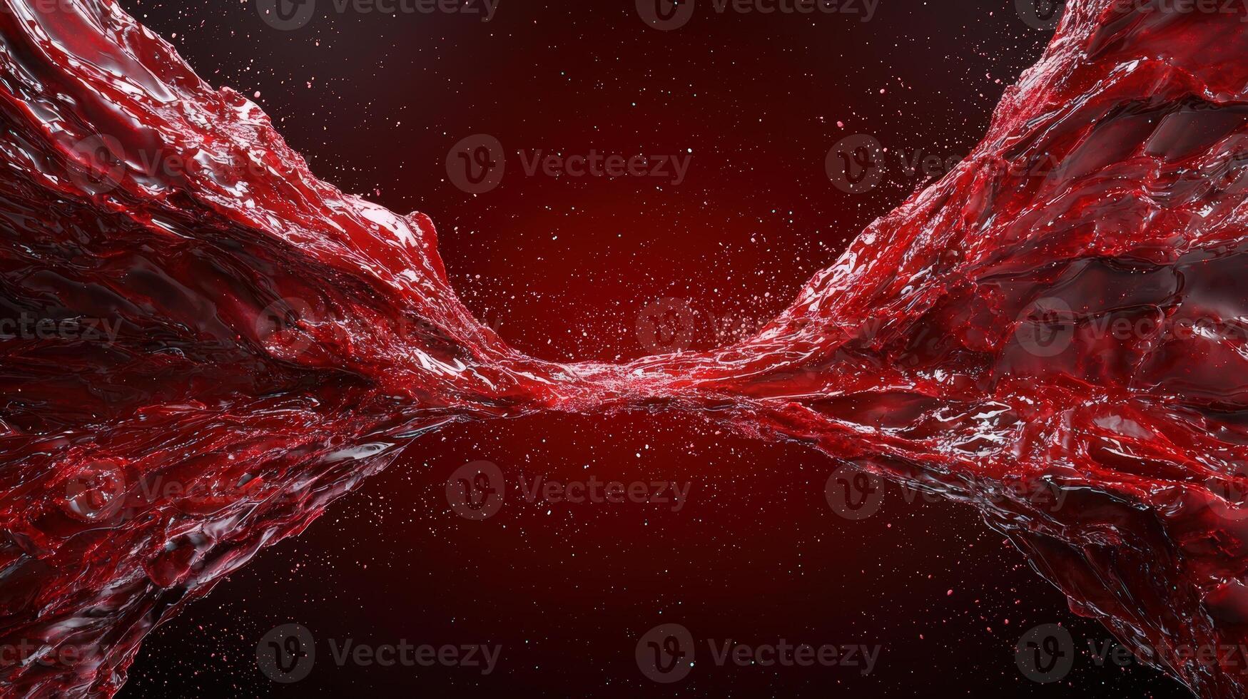 Abstract red liquid splash with droplets photo