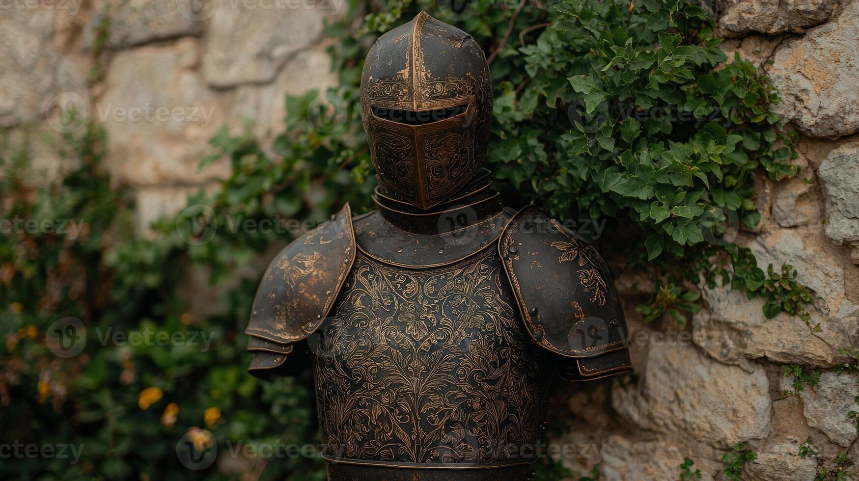 Ornate medieval suit of armor on display photo
