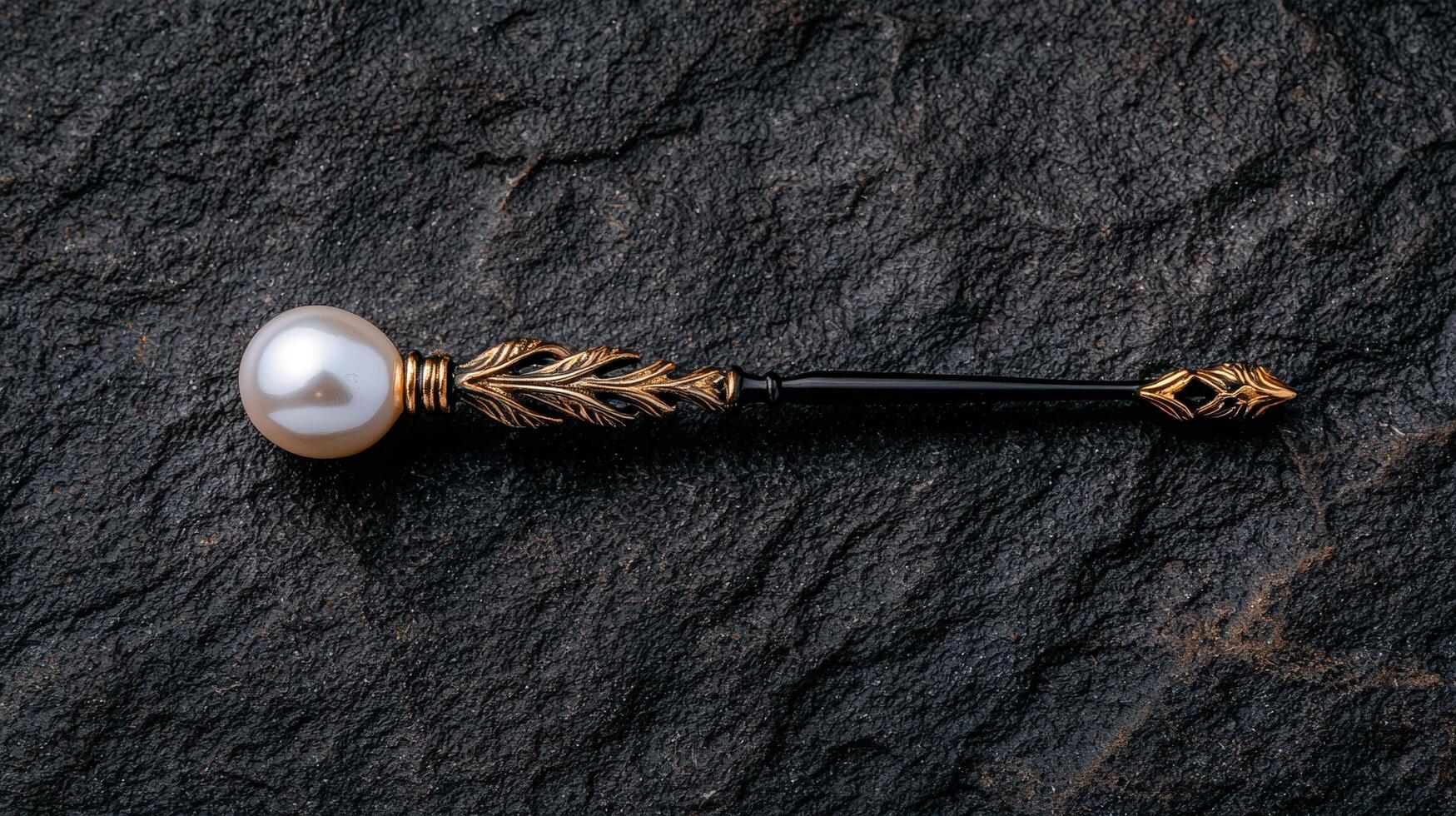 Elegant pearl and gold stirring spoon on a textured surface photo