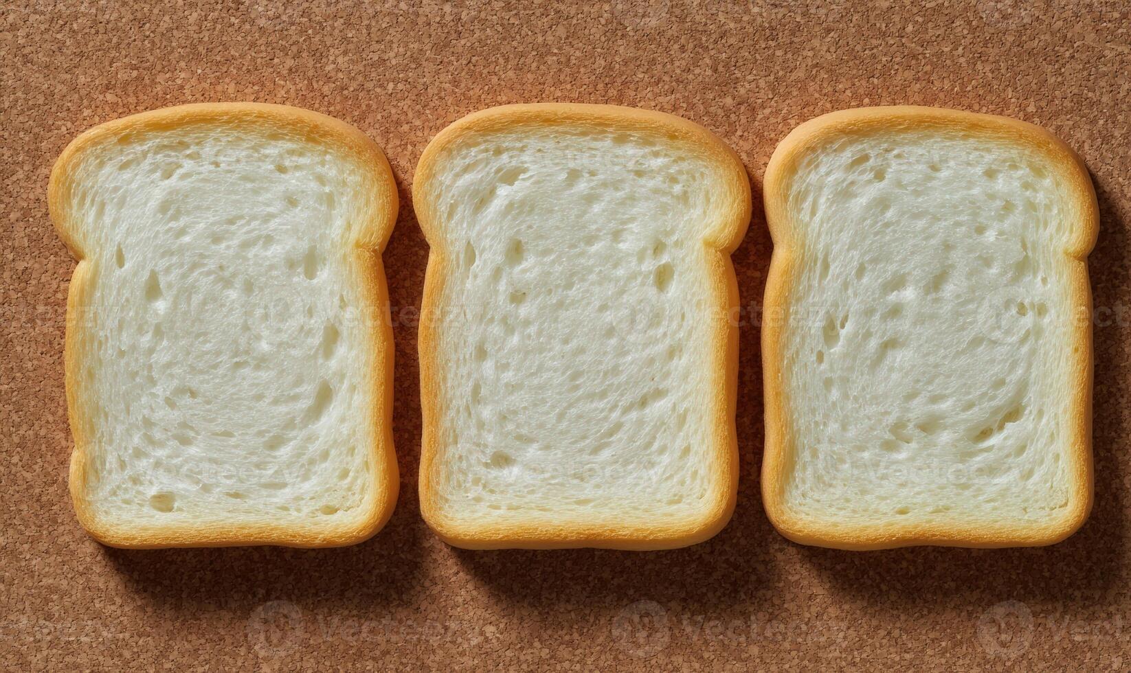 Three slices of white bread on a cork surface photo