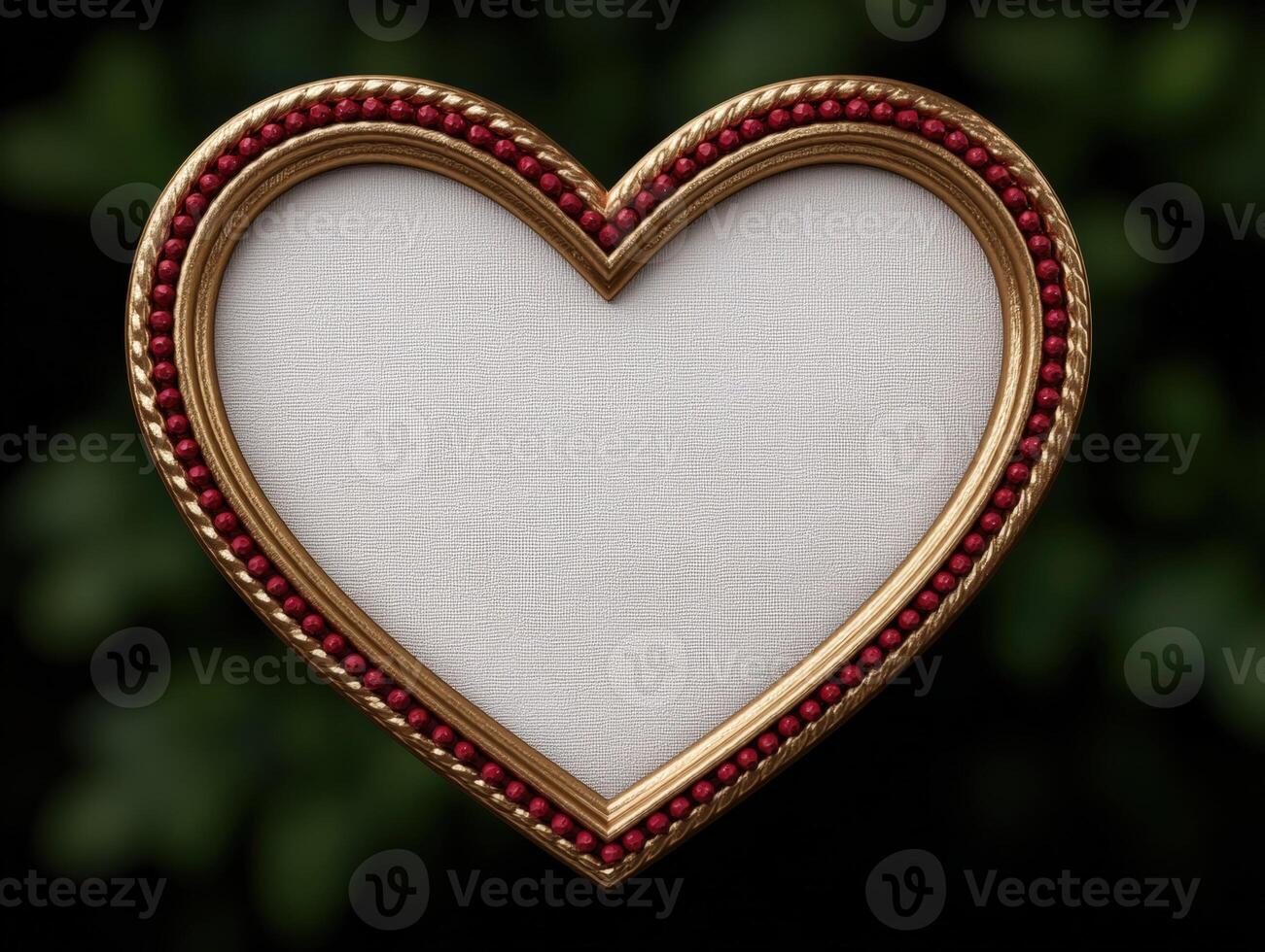 Heart shaped frame with red beads and gold trim photo