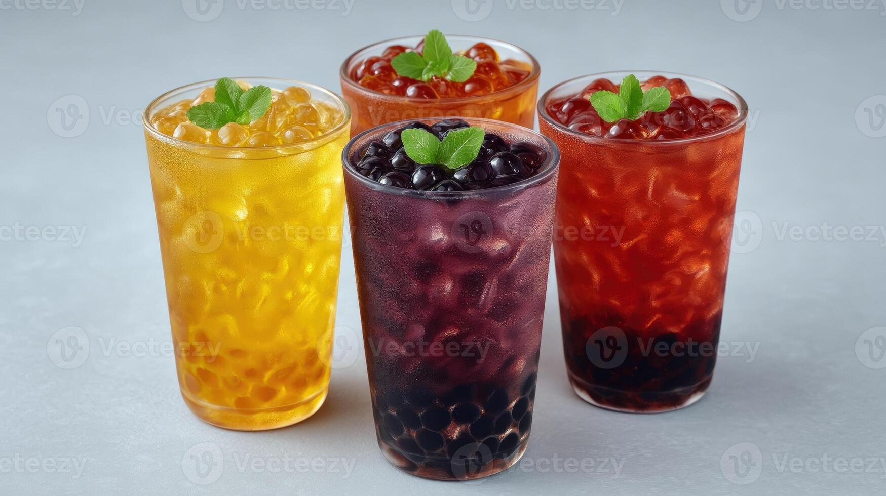 Refreshing boba tea drinks in assorted flavors photo